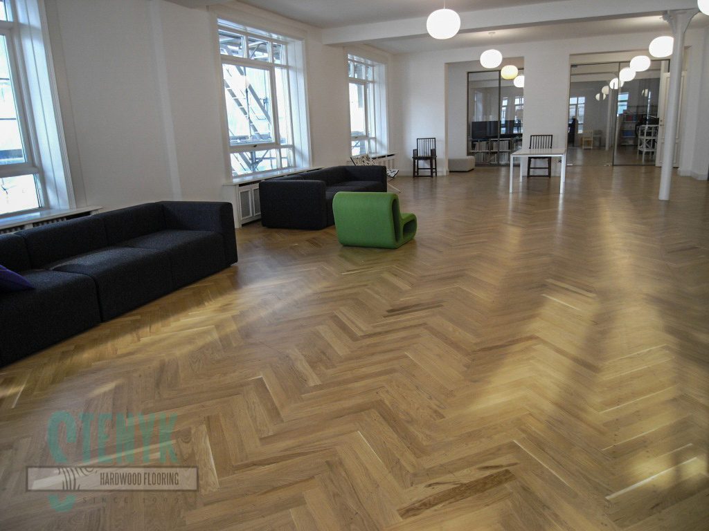 70mm Fishbone parquet, Rustic grade in the working office